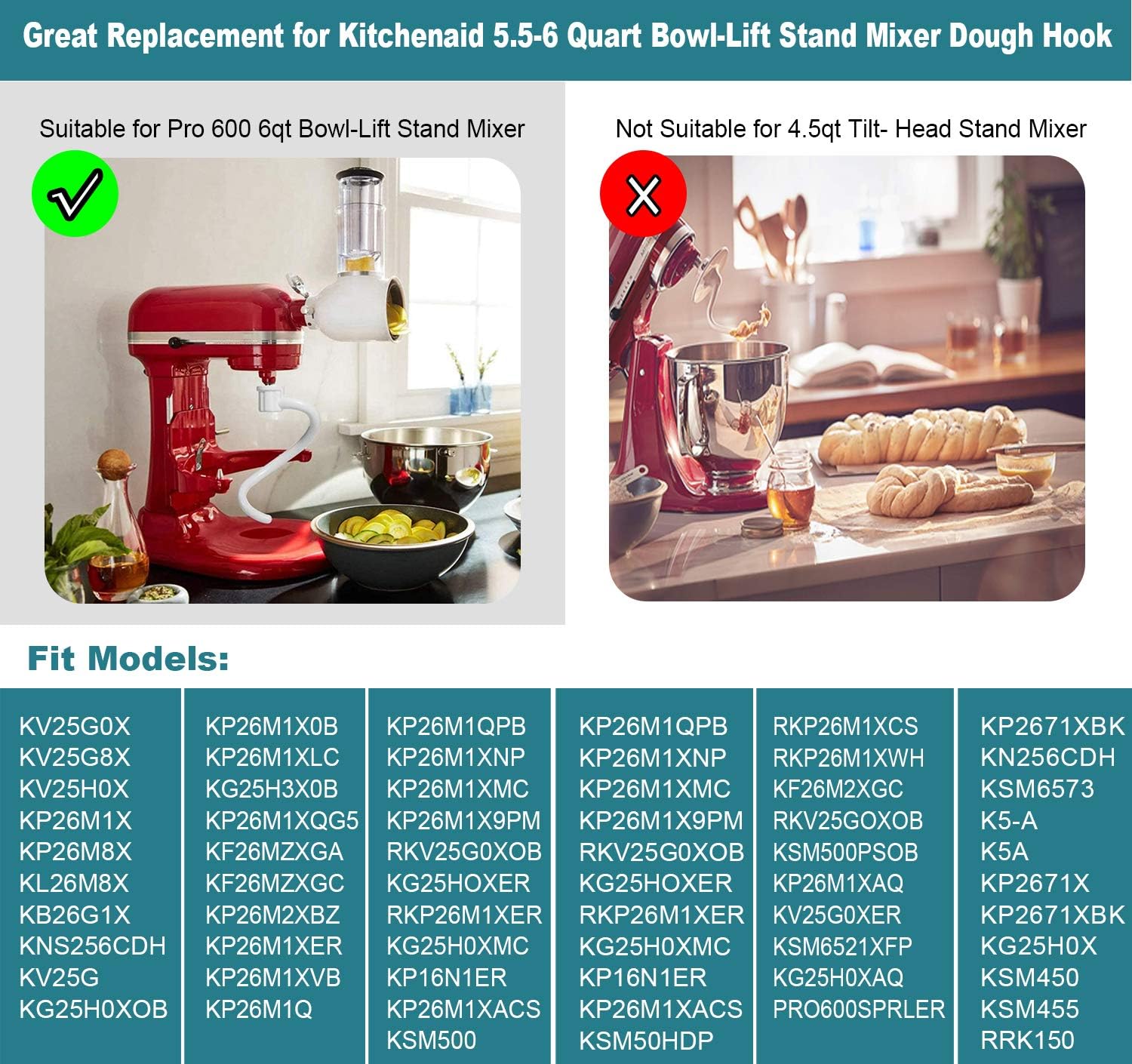 Coated Spiral Dough Hook for K - Kitchenaid Mixer Pro 600 recension och pris